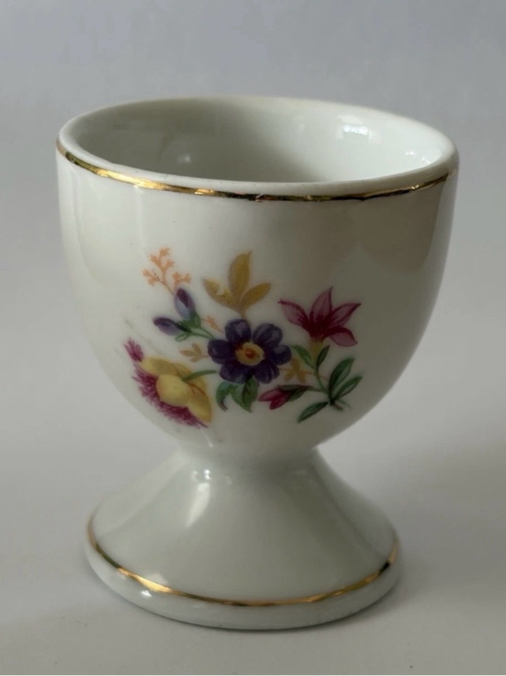 Foreign Egg Cup Gold Lined Flowers 2”